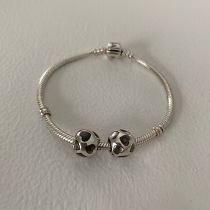 2 Pandora Love Me Black Mother of Pearl Charms